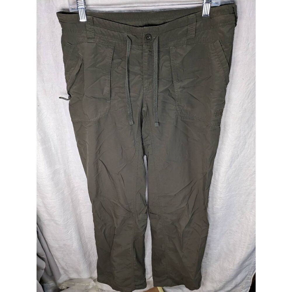 North Face Convertible Hiking Cargo Pant Capri Ripstop Khaki Green Womens 10 Med